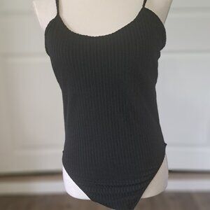 ZAful Ribbed One Piece Scoop Neck High Cut Spaghetti Strap Bathing Suit Lg NWT